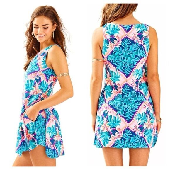 Lilly Pulitzer | Seaside Aqua Tanya Dress Romper | 8 - Picture 1 of 8